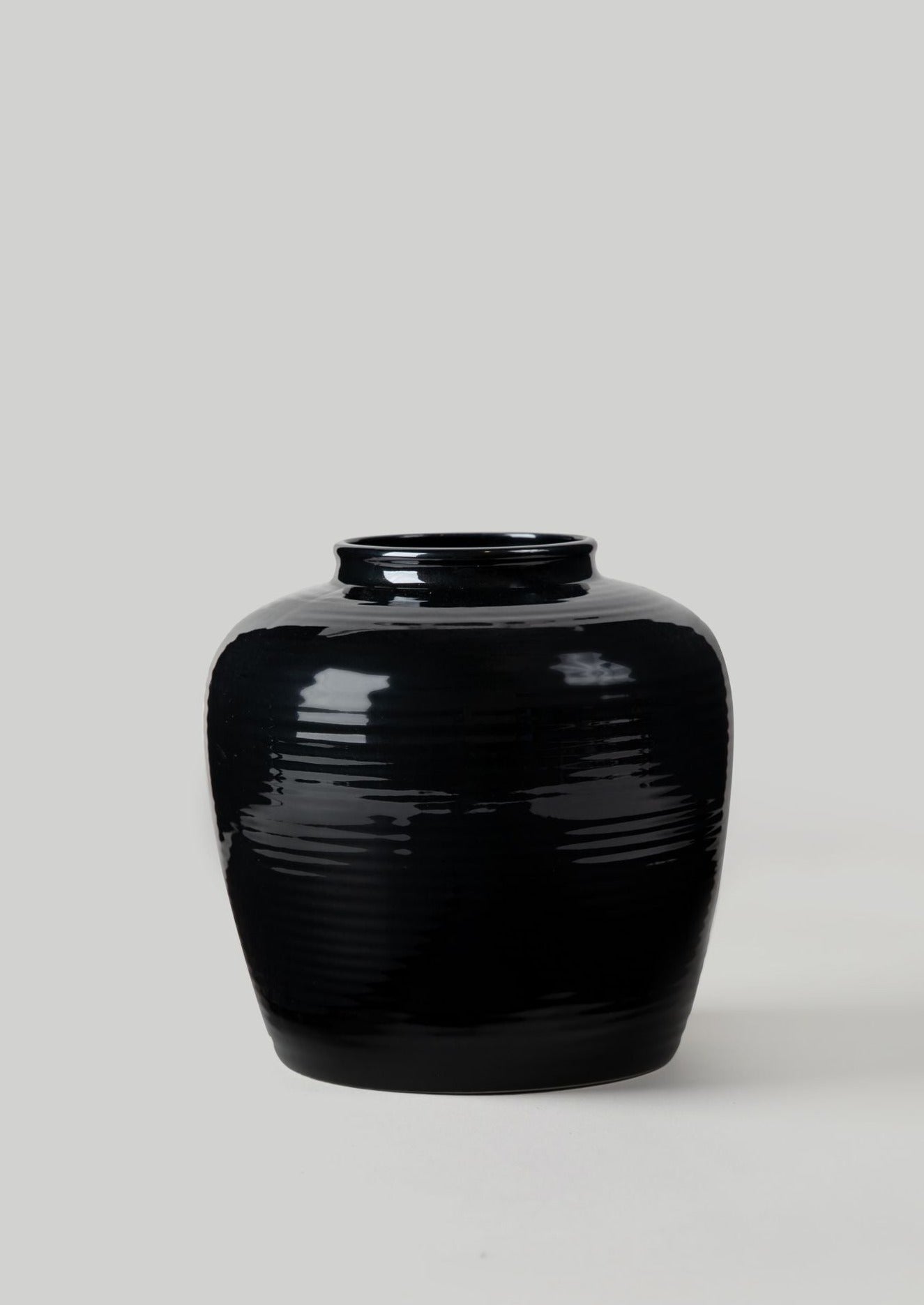 Glazed Ribbed Stoneware Table Vase in Noir - 8"