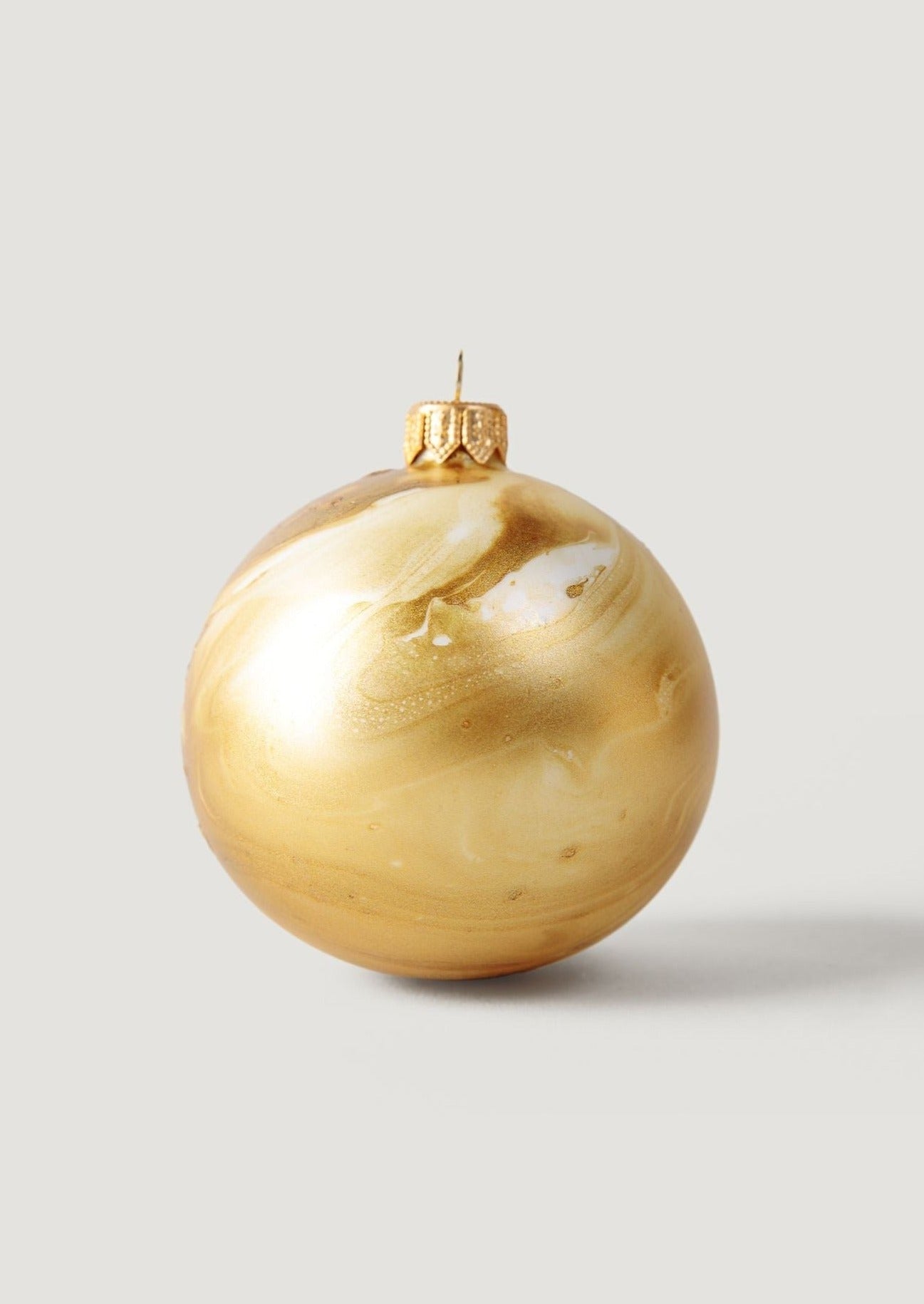 Round Glass Bulb Christmas Ornament in Gold Marble - 3"